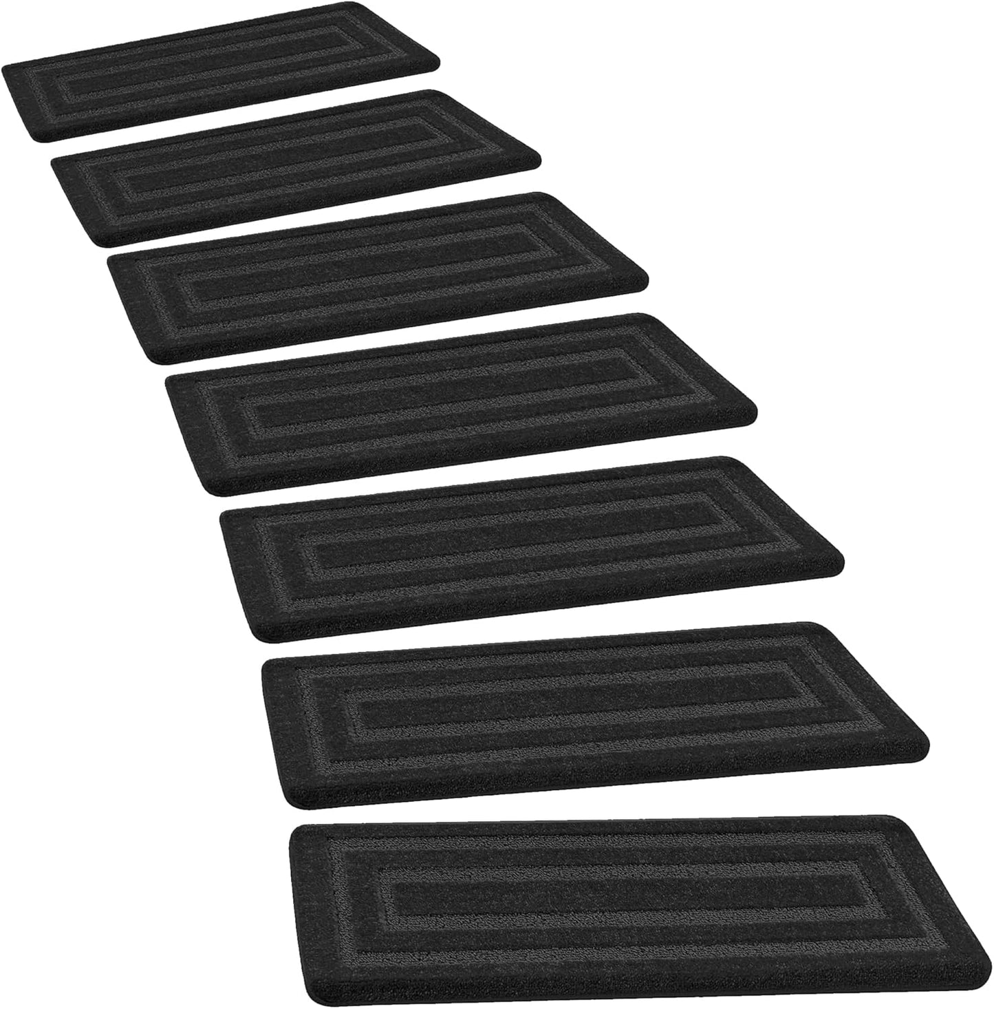 PURE ERA Carpet Stair Treads Tape Free Non Slip Indoor Stair Carpet Stair Protectors Pet-Friendly Non-Slip Skid Resistant Washable Reusable 8" x 30"(2 Pieces,Black)