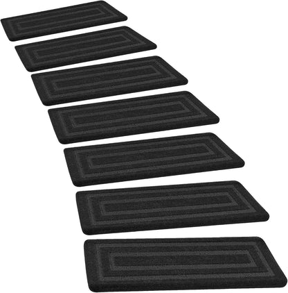 PURE ERA Carpet Stair Treads Tape Free Non Slip Indoor Stair Carpet Stair Protectors Pet-Friendly Non-Slip Skid Resistant Washable Reusable 8" x 30"(2 Pieces,Black)