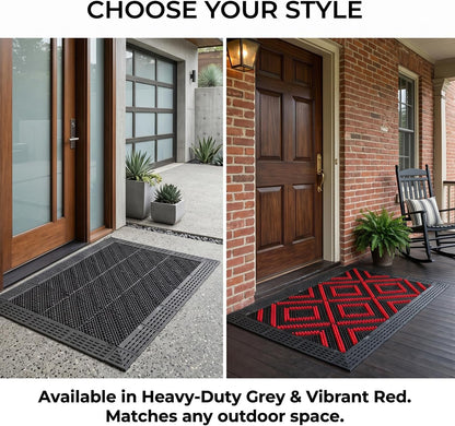 Heavy-Duty Outdoor Door Mat– Modular Interlocking Bristle Boot Scraper – All-Weather Mud & Snow Shoe Cleaner for High-Traffic Entryway, Garage, & Patio (Gray, 18" x 30")