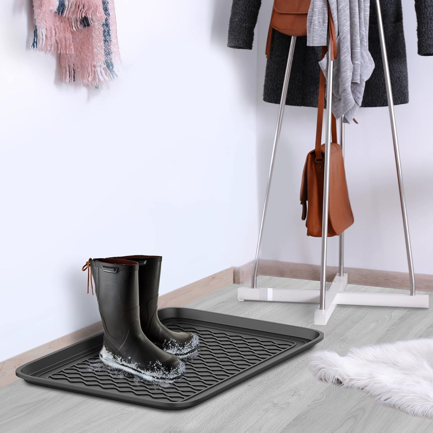 All-Weather Indoor/Outdoor Mat for Boots - Weather-Resistant Hard Plastic Shoe and Boot Tray with Raised Edge by Stalwart (Black, MEDIUM)