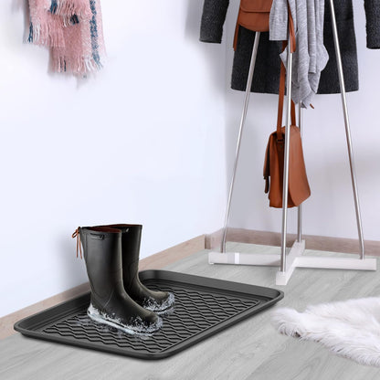 All-Weather Indoor/Outdoor Mat for Boots - Weather-Resistant Hard Plastic Shoe and Boot Tray with Raised Edge by Stalwart (Black, MEDIUM)