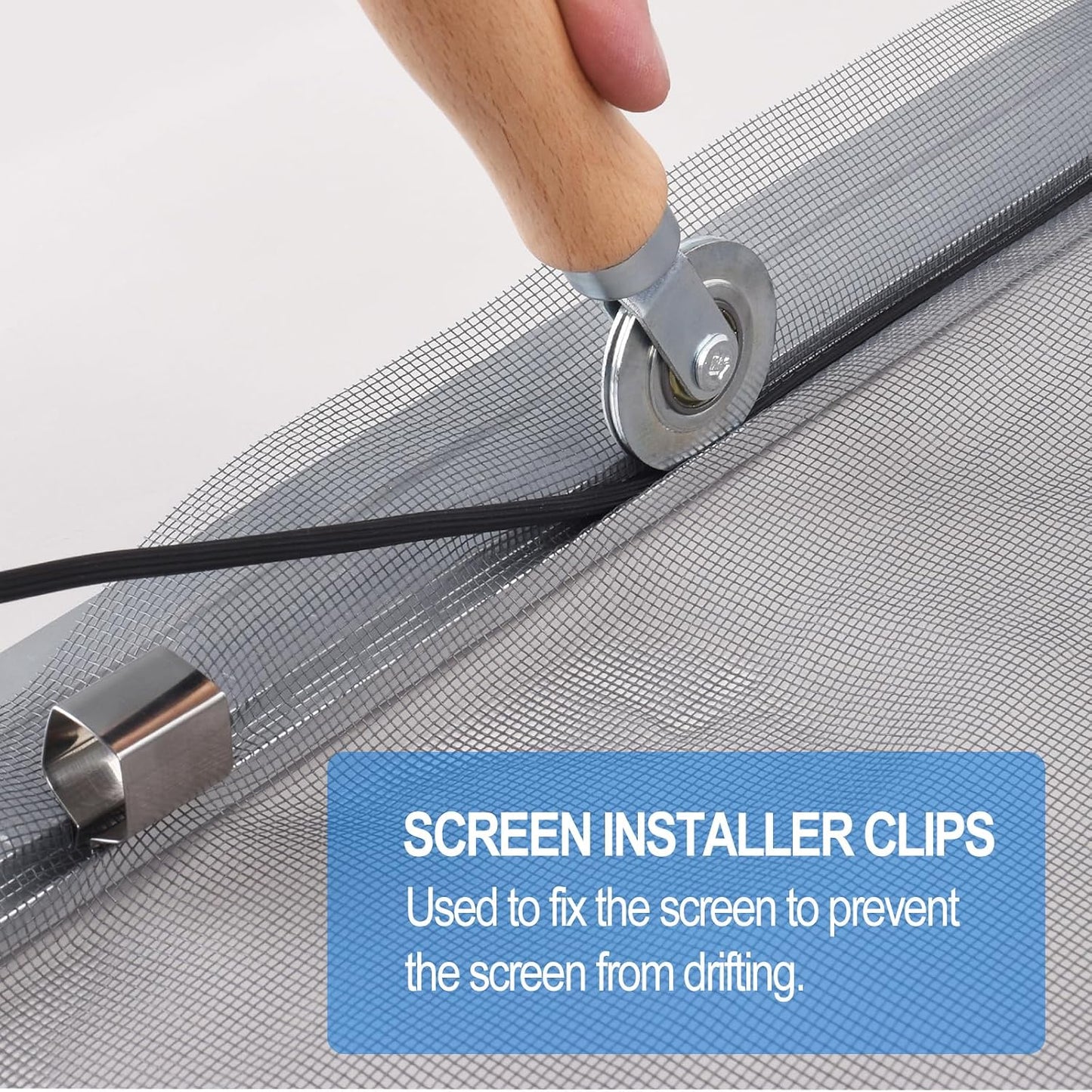 BAYTORY Upgrade Window Screen Repair Kit, Steel/Nylon Roller Tool with Bearing | Spline Removal Hook and 12Pcs Screen Clips Replacement for Installing Door Mesh Screens
