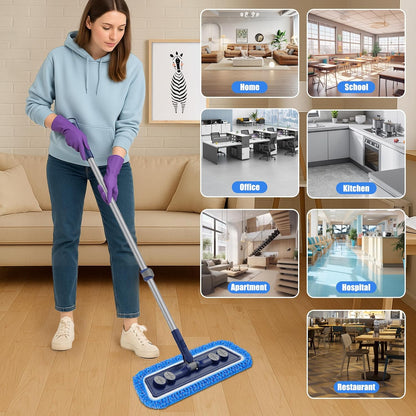 Microfiber Mops for Floor Cleaning - Dust Mop for Hardwood Floors with 55” Adjustable Handle 3 Thickened Washable Pads - Wet Dry Mopping for Pet Hairs Walls Tile Wood Laminate Home Kitchen