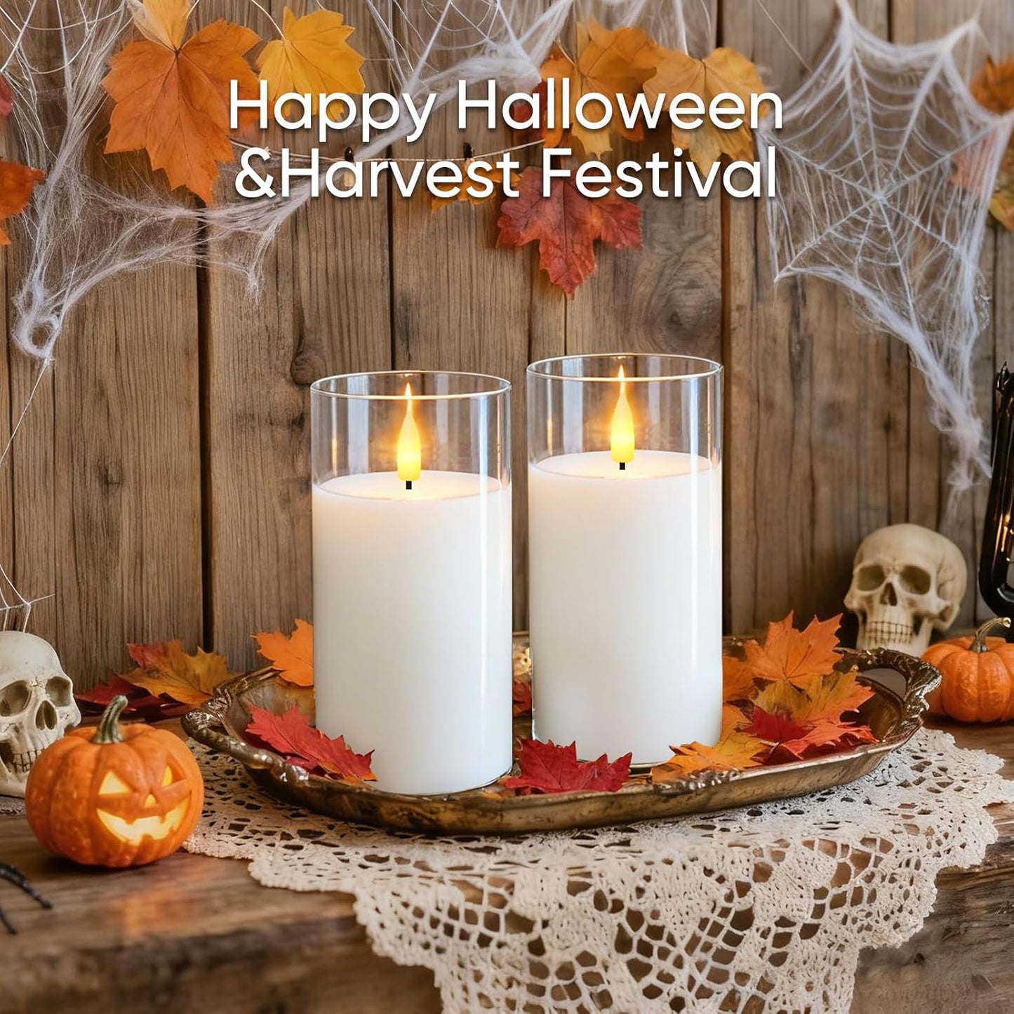 5plots Glass Battery Operated White Flameless Candles with Remote Timer, 3D Wick Real Wax Pillar Led Candles Warm Flickering Light for Indoor Home, Halloween, Christmas Decor, Set of 3, D3 x H4 5" 6"