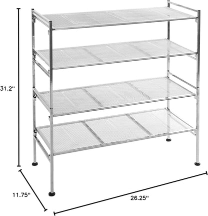 Seville Classics Sturdy Freestanding Storage Shelf for Bedroom, Closet, Entryway, Dorm Room Organizer Stackable Durable Metal Shoe Rack Ash Gray Slat, 3-Tier