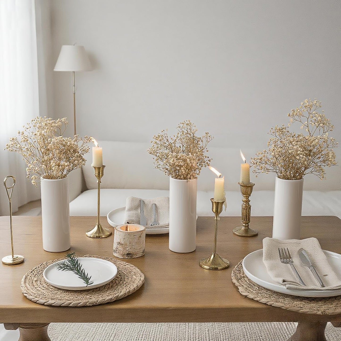 Modern Small Flower Vases 8 Pack - Ceramic, White