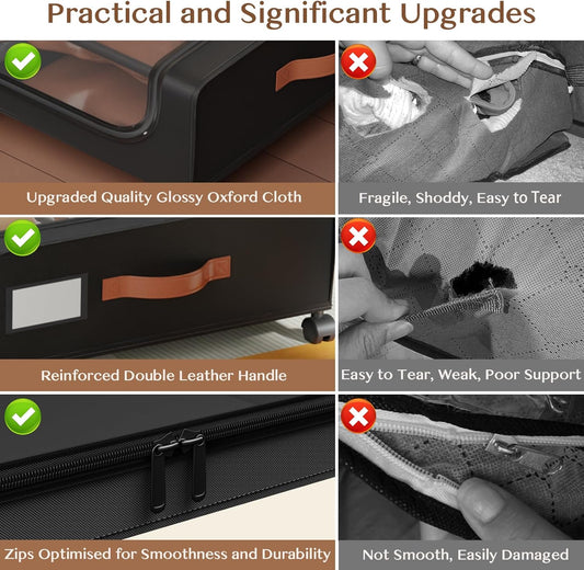 Under Bed Storage with Wheels, UnderBed Storage Containers with Clear Lid and Handles, XXL 60L Under the Bed Storage Bins Drawers for Clothes,Blankets,Shoes,Books (BLACK, 2 PACK)