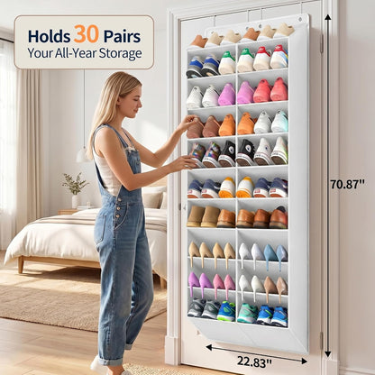 Yecaye 30 Pairs Over the Door Shoe Organizer, Large Capacity Hanging Shoe Rack for Door Hanger with Deep Pockets, Heavy Duty 10 Tier Shoe Holder for Sneakers Boots Heels College Dorm Essentials, Black