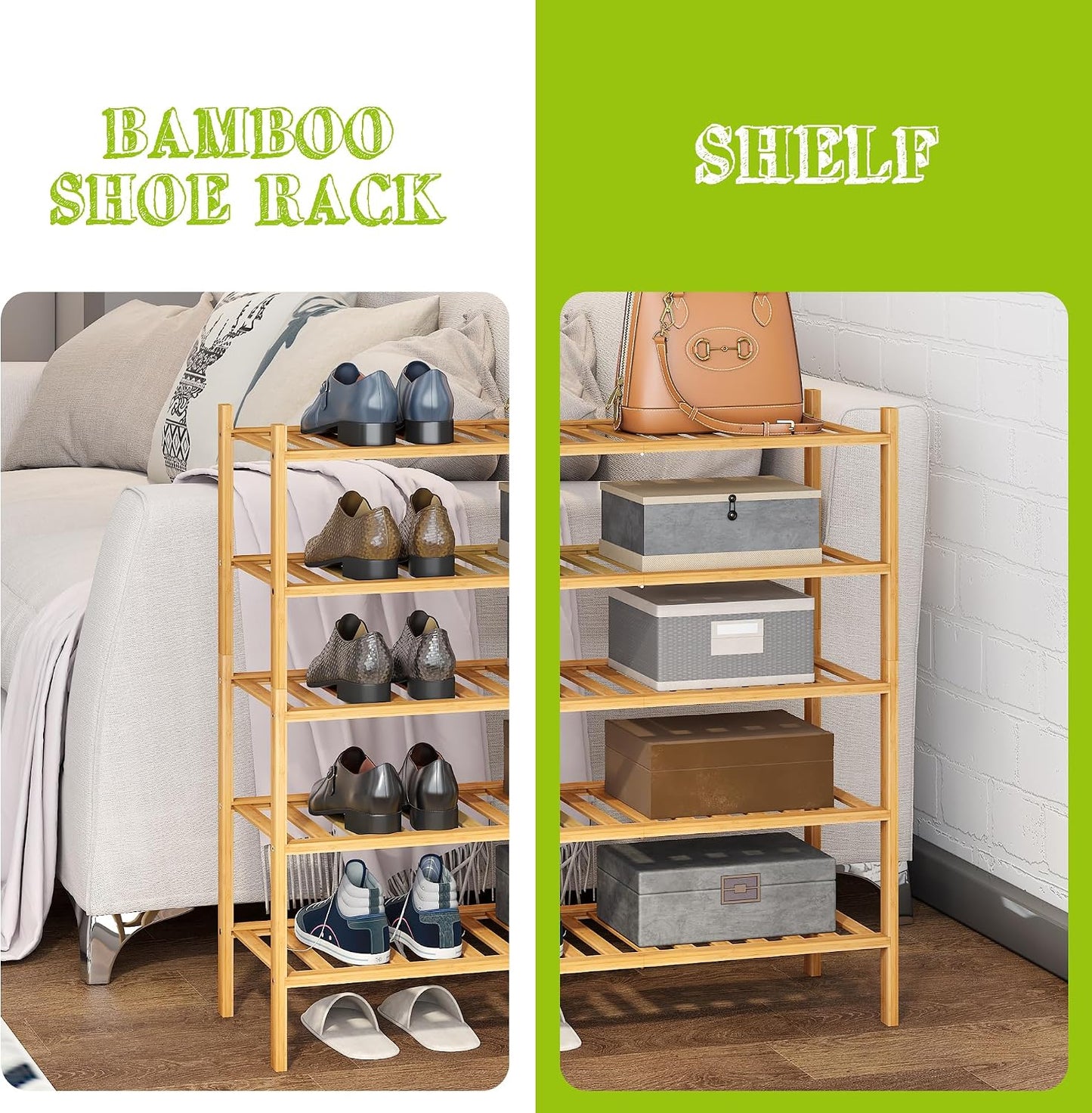 BMOSU 2-Tier Bamboo Small Shoe Rack Premium Stackable Shoe Shelf Storage Organizer for Hallway Closet Living Room Entryway Organizer (Black Bamboo)