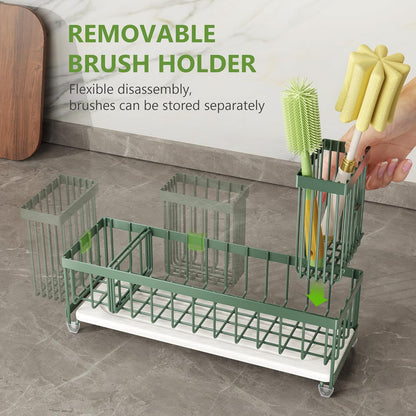 Cisily Extra Large Sink Caddy Organizer with Drying Stone, Black Sponge Holder for Kitchen, Dish Brush Holder for Countertop, Kitchen Decor Storage and Essentials