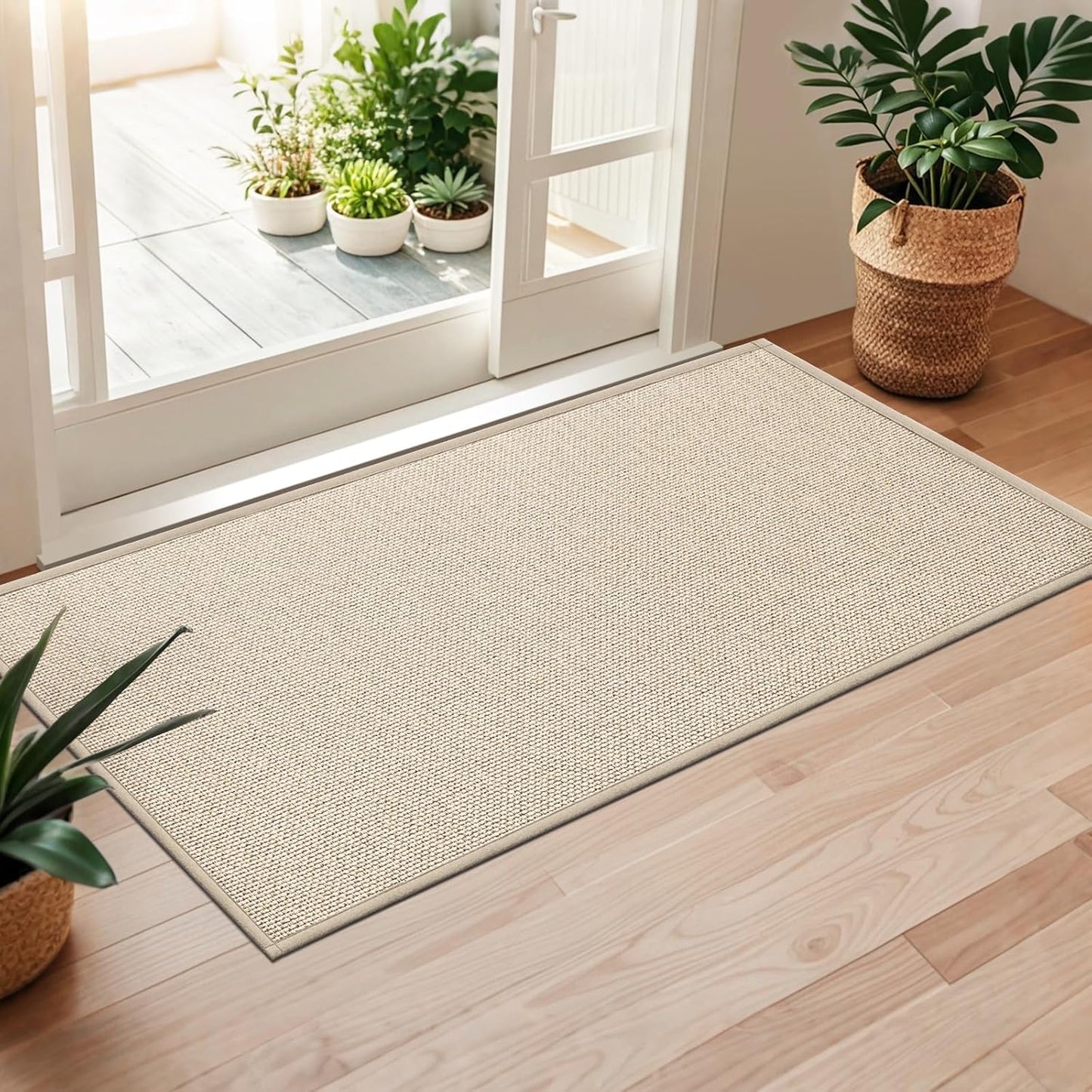 LEKEEPGO Door Mat 17"x29", Non Slip Door Mat Indoor Entrance, Rubber Backing Indoor Door mats Washable Absorbent Low-Profile Doormat Front Entryway Entry Resist Dirt Inside Door Mats, Khaki