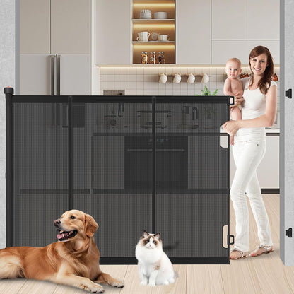 Pawtners Retractable Baby Gates Extra Wide, 41" Tall Extends up to 71" Wide, Dog Gate Indoor for Stairs, Pet Gate with Support Rods for Doorways Hallways Indoor & Outdoor-Black