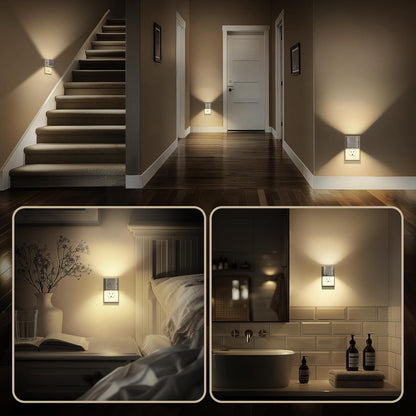 DORESshop LED Motion Sensor Night Light [2 Pack], Plug in Night Light, Dusk to Dawn Night Light Motion Sensor, 3 Level Brightness Adjustable Night Lights for Adults, Bedroom, Bathroom, Hallway, 3000K