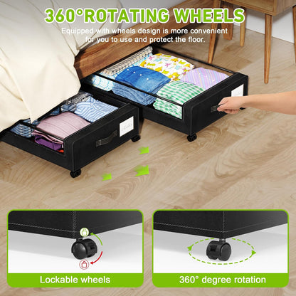 Tututry Under Bed Storage with Wheels, XXL 60L Under the Bed Storage Bins, Underbed Storage Containers with Lids & Label, Rolling Metal Drawer for Shoes, Clothes, Books, Toys (2-Pack Gray)