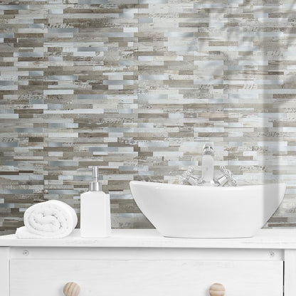 AULIGET 20 Sheets Peel and Stick Backsplash, Black & Grey Wood Look PVC Mixed Metal Stick on Backsplash Tiles for Kitchen