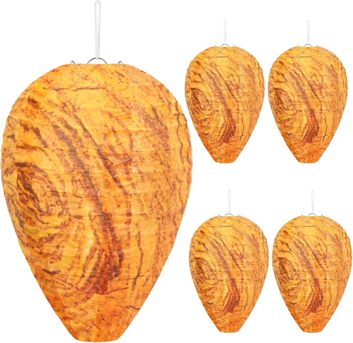 DECYOOL 4 Pack Paper Wasp Nest Decoy Hanging Fake Wasp Nest for Wasps Hornets Yellow Jackets