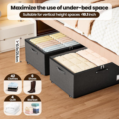 Dayacoco Under Bed Storage With Wheels,10in Underbed Storage Containers 65L | Large Capacity Underbed Storage, No Assembly Required Rolling Under Bed Storage for Clothes Blankets Shoes Beige