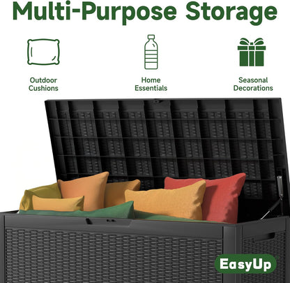 EasyUp 33 Gallon Resin Deck Box Waterproof, UV Resistant Outdoor Storage Box for Delivery, Porch, Patio and Garden, Stripe Black