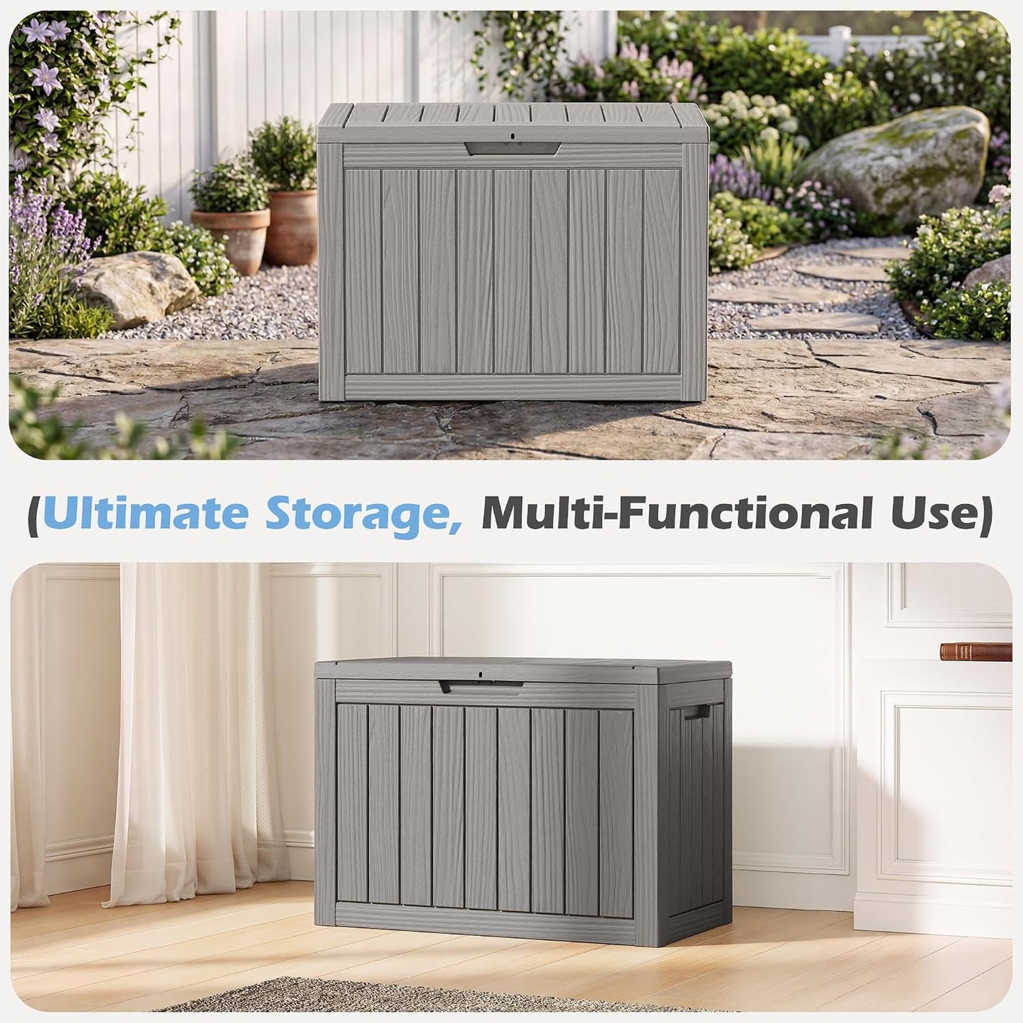 Outdoor Storage Box, 31 Gallon Resin Deck Boxes Outdoor Waterproof For Patio Furniture, Garden Tools, Pool Supplies, Lockable And UV Resistant (Rattan Gray)