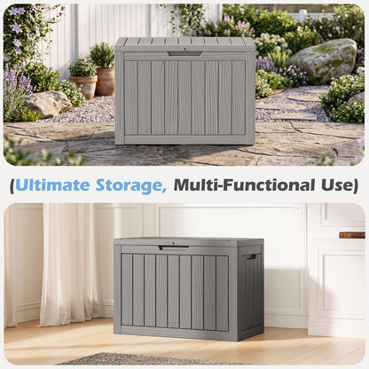 Outdoor Storage Box, 31 Gallon Resin Deck Boxes Outdoor Waterproof For Patio Furniture, Garden Tools, Pool Supplies, Lockable And UV Resistant (Rattan Gray)