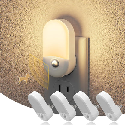 JandCase Motion Sensor Night Light, 2 Pack Motion Activated Night-Lights, 3000K Warm White LED Night Lights Plug into Wall, 30/60LM Adjustable Brightness, for Kids Adults Bathroom Bedroom