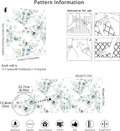 Floralplus Peel and Stick Wallpaper Boho Leaf Removable Wallpaper for Bathroom Renter Leaf Contact Paper for Locker Shelf Liner Vinyl Adhesive Wallpapers Wall Mural Decor 17.5 in x 118 in