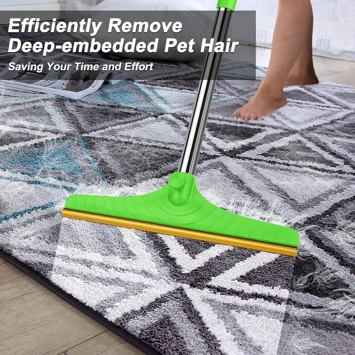 B-Land Carpet Rake for Pet Hair Removal, Reusable Pet Hair Remover with 60” Adjustable Long Handle, Carpet Scraper Broom Dog Cat Hair Remover Tool Fur Sweeper for Rugs, Mats