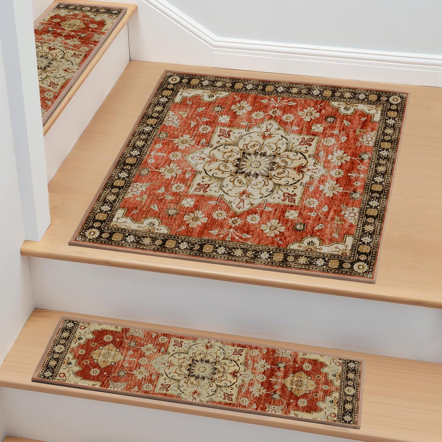 Non-Slip Carpet Stair Treads 15PCS, 8"x30" Peel and Stick Stair Runner for Wooden Steps Indoor, Washable Reusable Adhesive Backing, Pet-Friendly Safety Mats for Kids, Elders, Dogs
