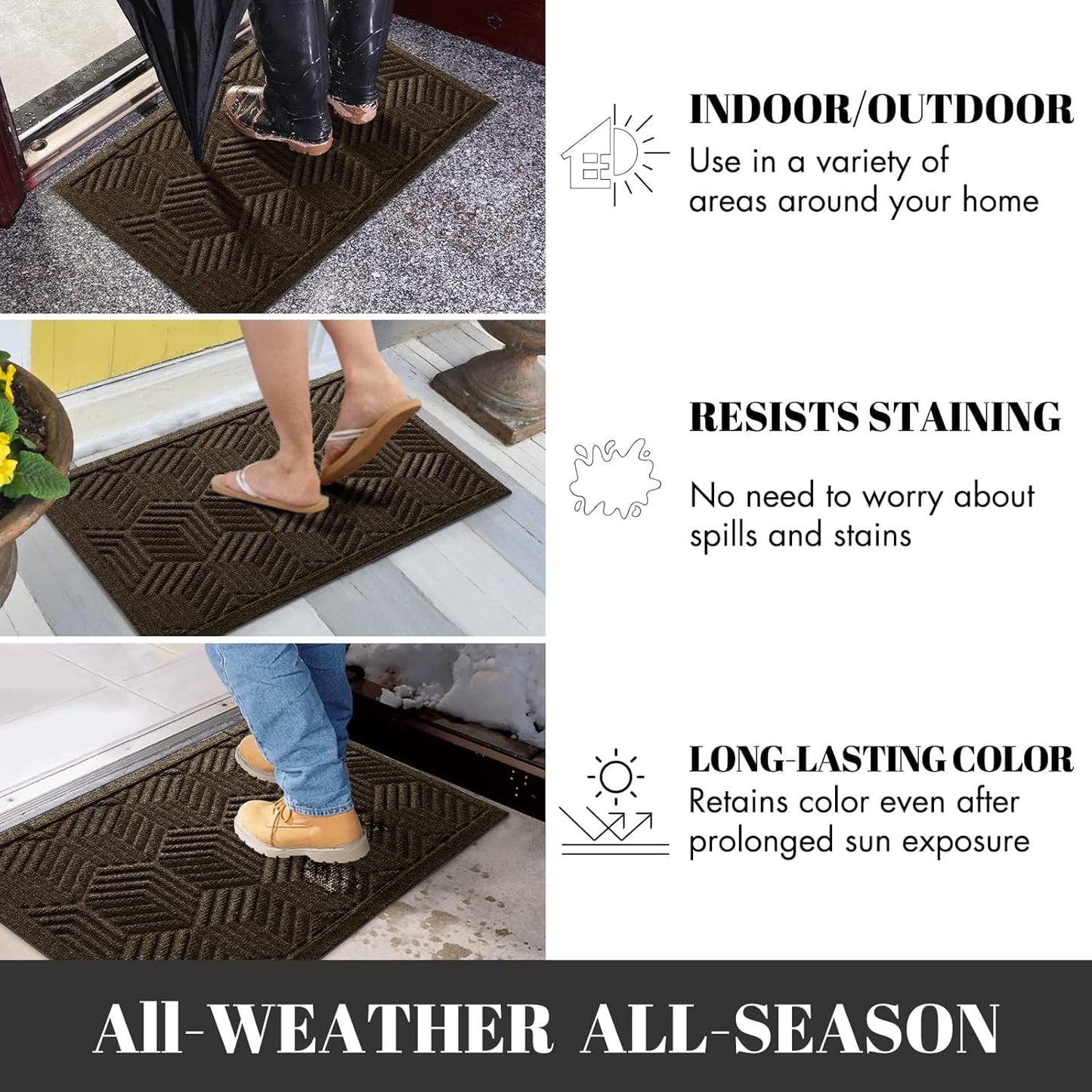 Yimobra Front Door Mat, All-Season Waterproof Outdoor Mat for Entrance with Drainage Holes, Heavy Duty Non-Slip Doormat for Garage Patio Entryway Indoor, 29.5x17, Red