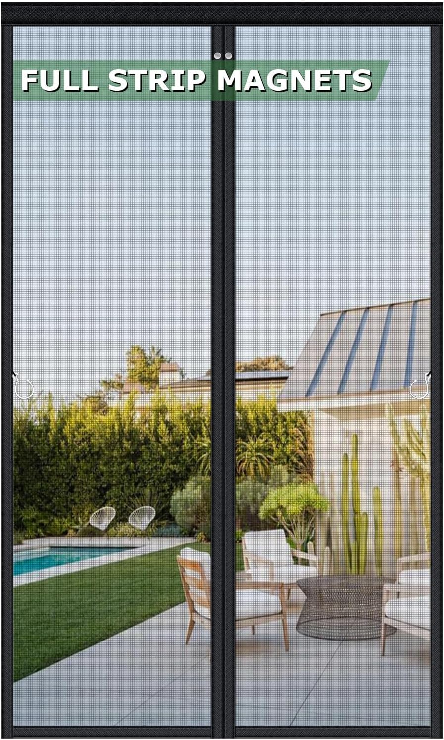 HOFUDON Upgraded Magnetic Screen Door Mesh, Full Strip Magnets, Heavy Duty Fiberglass Mesh, Door Screen Magnetic Closure for Single Door Size 32 x 80 Inch, Screen Door Size 35 x 82 Inch Black