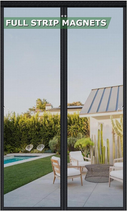 HOFUDON Upgraded Magnetic Screen Door Mesh, Full Strip Magnets, Heavy Duty Fiberglass Mesh, Door Screen Magnetic Closure for Single Door Size 32 x 80 Inch, Screen Door Size 35 x 82 Inch Black