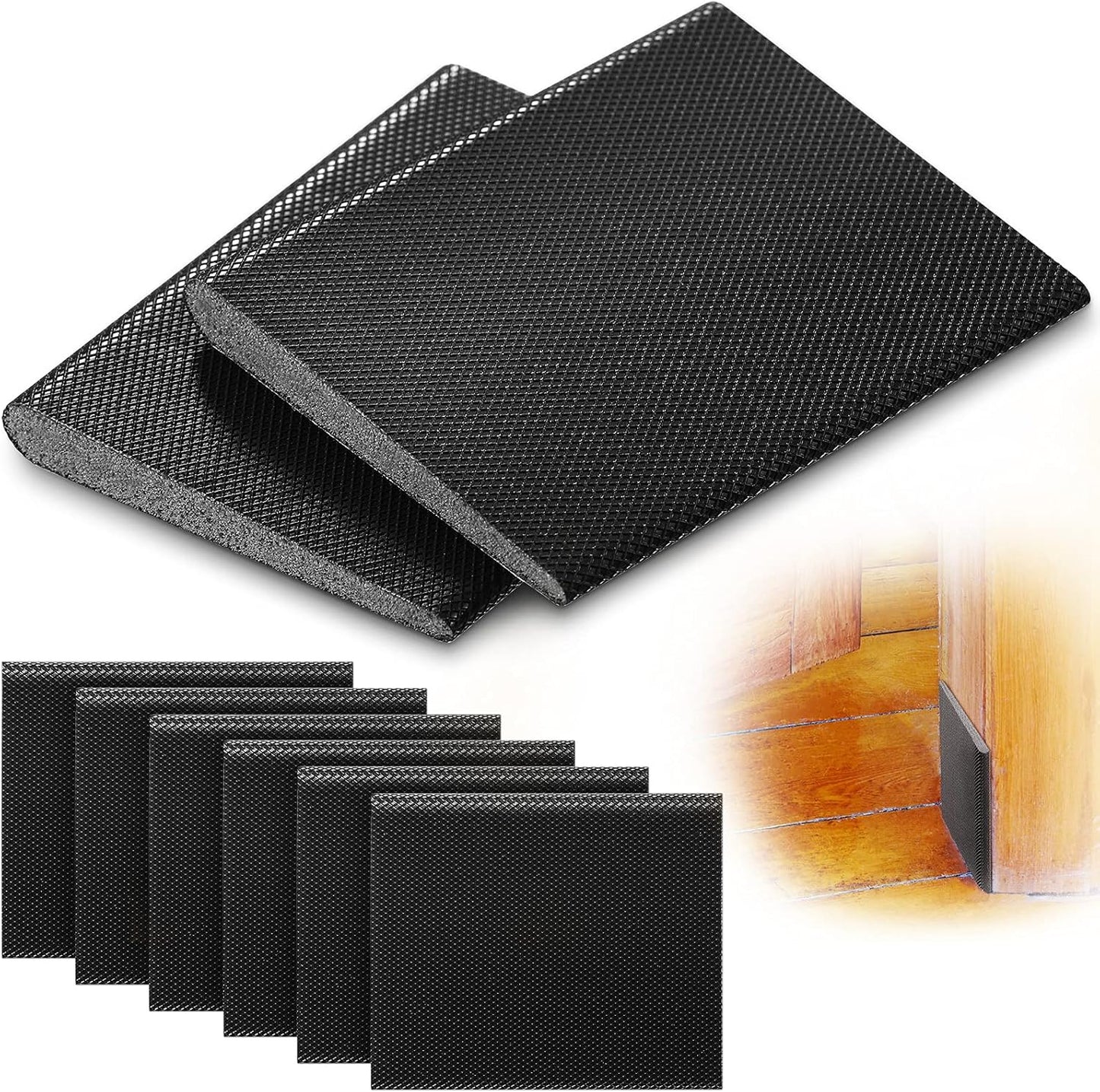 Jetec 6 Peices Self-Adhesive Door Corner Seals, Gap Filler Seal Strip Weather Stripping Draft Stopper Door Frame Seal Corner Foam for Weather Protection Isolation of Noise(Black)
