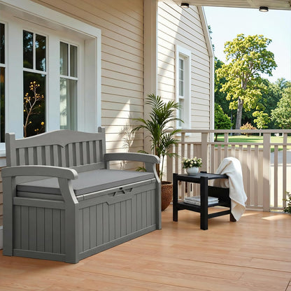 Flamaker 80 Gallon Storage Bench Outdoor Indoor, Durable All-Weather Seating with Hidden Storage, Lockable Deck Box for Garden, Patio, Poolside (Brown)