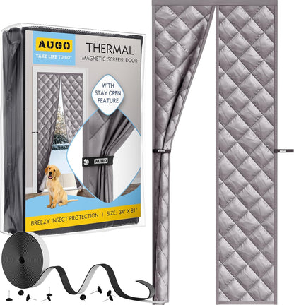 AUGO Heavy Duty Magnetic Screen Door – Fiberglass Pet Resistant Mesh, Self Sealing Hands Free Magnetic Closure, Tear Resistant Door Screen Keeps Bugs Out, Patent Pending Keep Open Feature – 38” x 83”