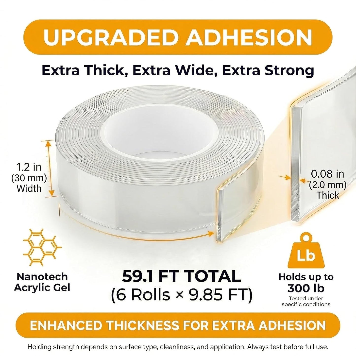 Bekhic® Double Sided Tape Heavy Duty(Extra Large 16.5FT), Clear Mounting Tape Nano Double Sided Adhesive Tape,Picture Hanging Adhesive Strips Poster Tape