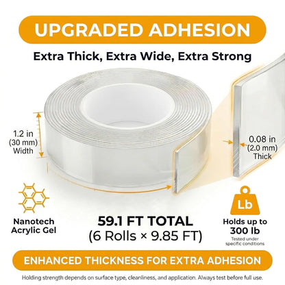 Bekhic® Double Sided Tape Heavy Duty(Extra Large 16.5FT), Clear Mounting Tape Nano Double Sided Adhesive Tape,Picture Hanging Adhesive Strips Poster Tape
