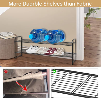 KEETDY 3-Tier Long Shoe Rack for Closet Metal Shoe Organizer for Entryway, Wide Stackable Shoe Storage Shelf with Sturdy Wire Grid for Closet Floor, Bedroom, Black
