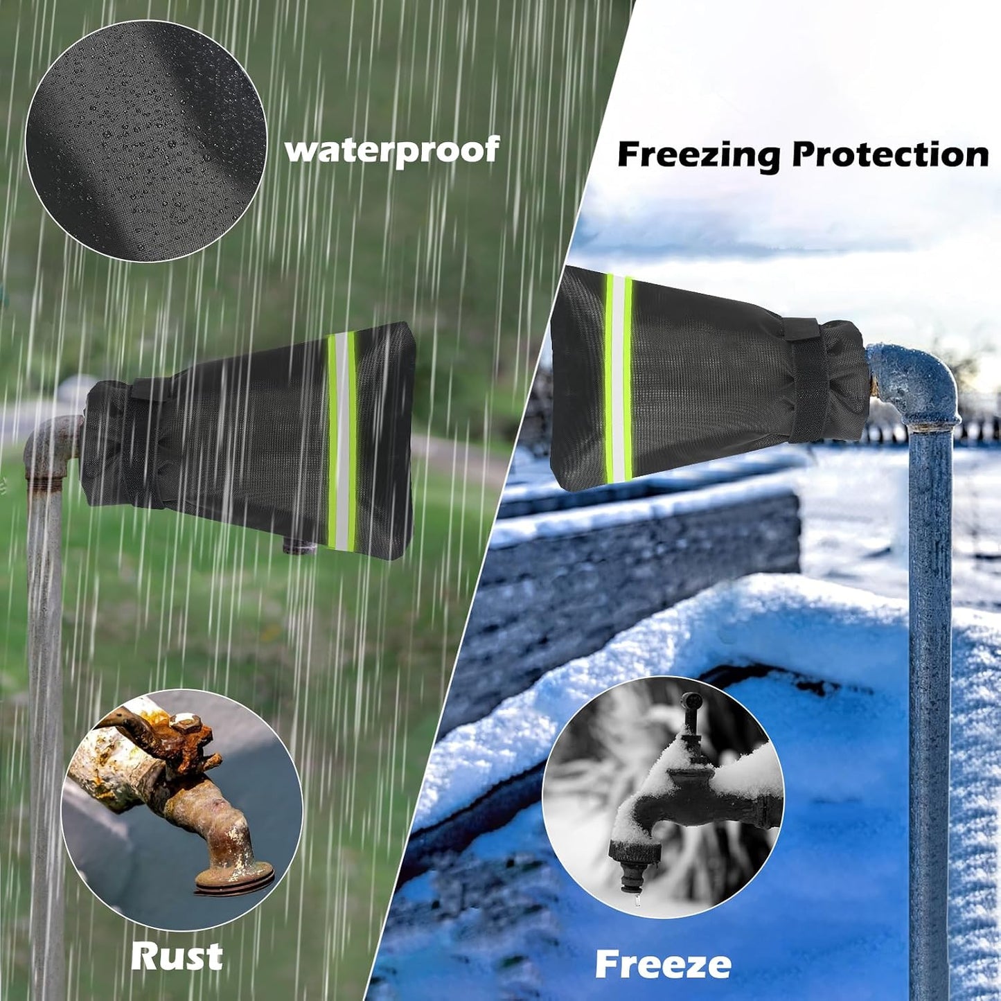 Outdoor Faucet Covers for Winter, Pro 9.8" H x 7.1" W Outside Faucet Cover Freeze Protection, Upgraded Reusable Spigot Covers Winter Insulated for Outside Faucet with Reflective Strip, 4 Pack Black
