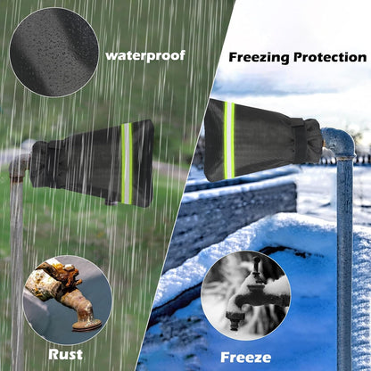 Outdoor Faucet Covers for Winter, Pro 9.8" H x 7.1" W Outside Faucet Cover Freeze Protection, Upgraded Reusable Spigot Covers Winter Insulated for Outside Faucet with Reflective Strip, 4 Pack Black
