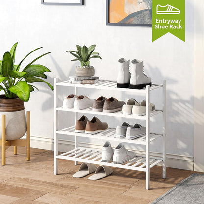 BMOSU 2-Tier Bamboo Small Shoe Rack Premium Stackable Shoe Shelf Storage Organizer for Hallway Closet Living Room Entryway Organizer (Black Bamboo)
