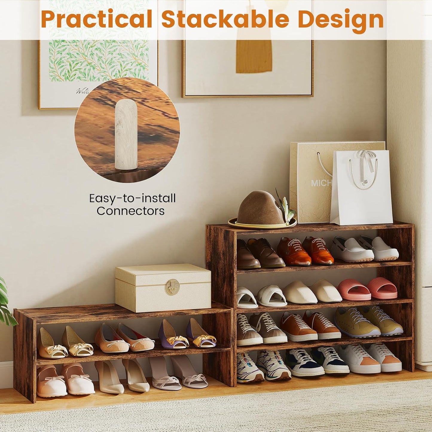 COSTWAY 6-Tier Shoe Rack, Extra Wide Shoe Shelf Organizer with Stackable Design, 31" Freestanding Adjustable Storage Shoe Stand for Small Space Entryway Hallway Closet (1,Black)