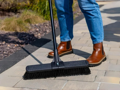 24-Inch Push Broom with 59" Metal Handle, Heavy-Duty Outdoor Broom with Stiff Flagged Bristles for Garage, Driveway & Patio