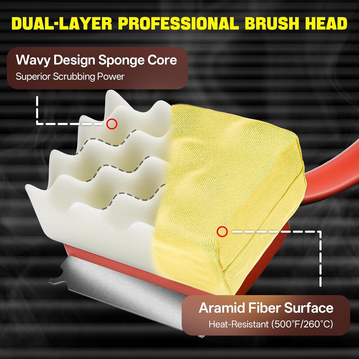 Grill Brush Bristle Free, Steam Grill Cleaning Brush with Detachable & Dishwash-Safe Brush-Head, Ergonomic Comfort Grip for Cast Iron/Stainless-Steel Grates, Safe Barbecue Grill Cleaner
