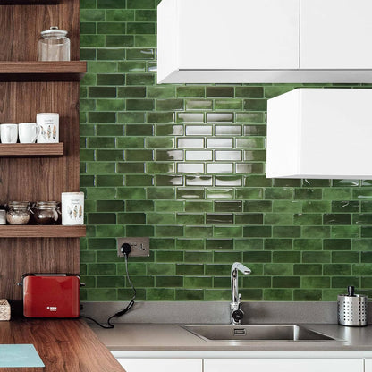 Art3d 10-Sheet Kitchen Backsplash Tiles Peel and Stick, Self Adhesive Wall Tile Sticker for Kitchen Island Bathroom Laundry Room RV Renter 12" x 12" - Jade Green