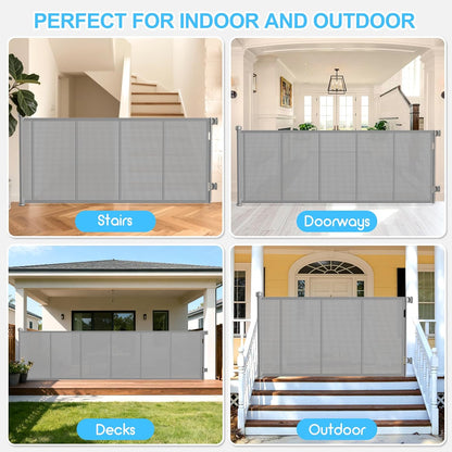 71 inch Retractable Baby Gates, EZIGO Extra Wide Baby Gate for Large Opening Extra Long Mesh Gate for Kids or Pet Dog Gate Child Safety Gate for Stairs Hallways Doorway Indoor Outdoor, Gray