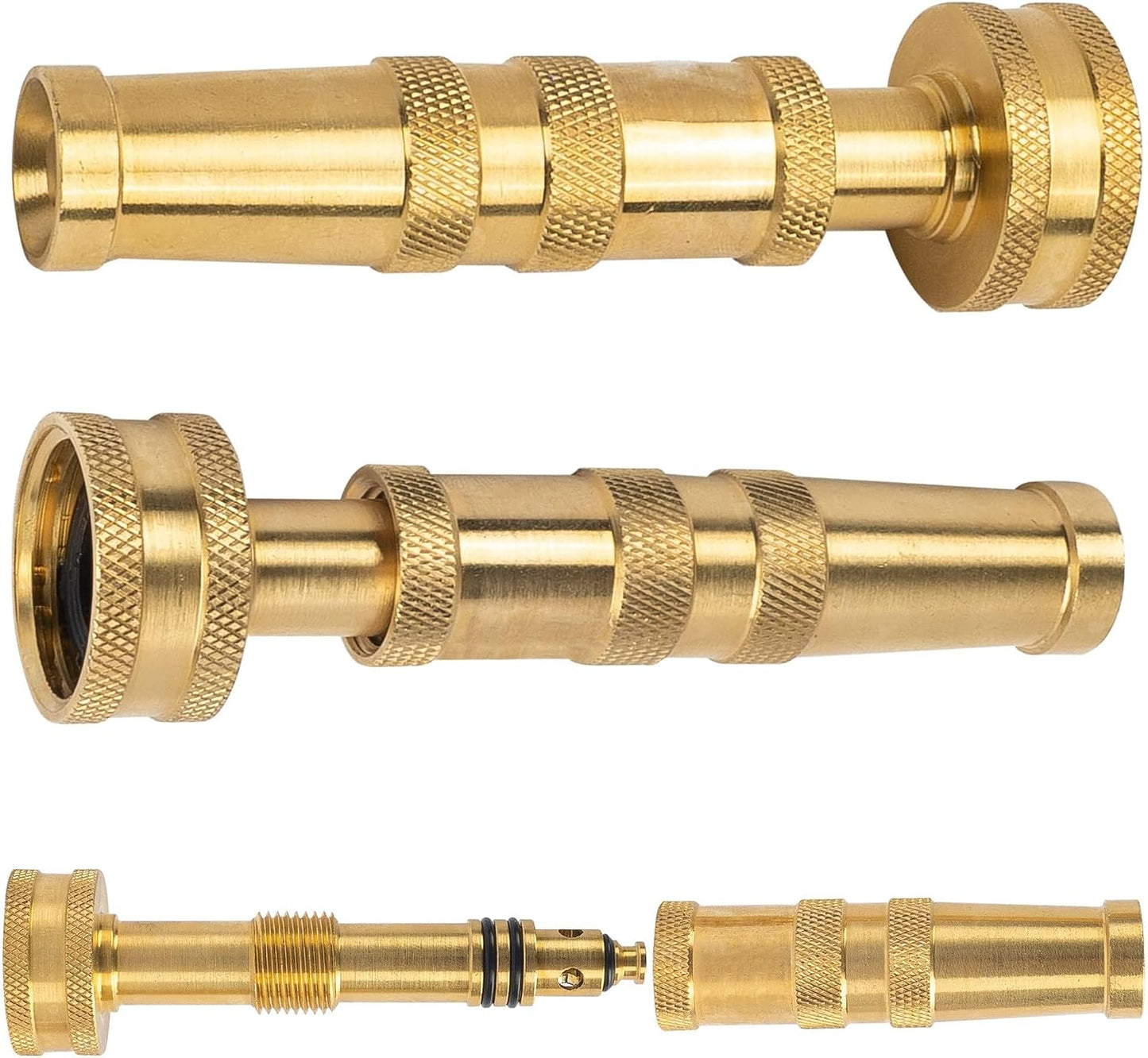 Hourleey Adjustable Twist Hose Nozzle, 4" Heavy-Duty Brass Hose Nozzle with 10 Garden Hose Rubber Washers, 2 Pack