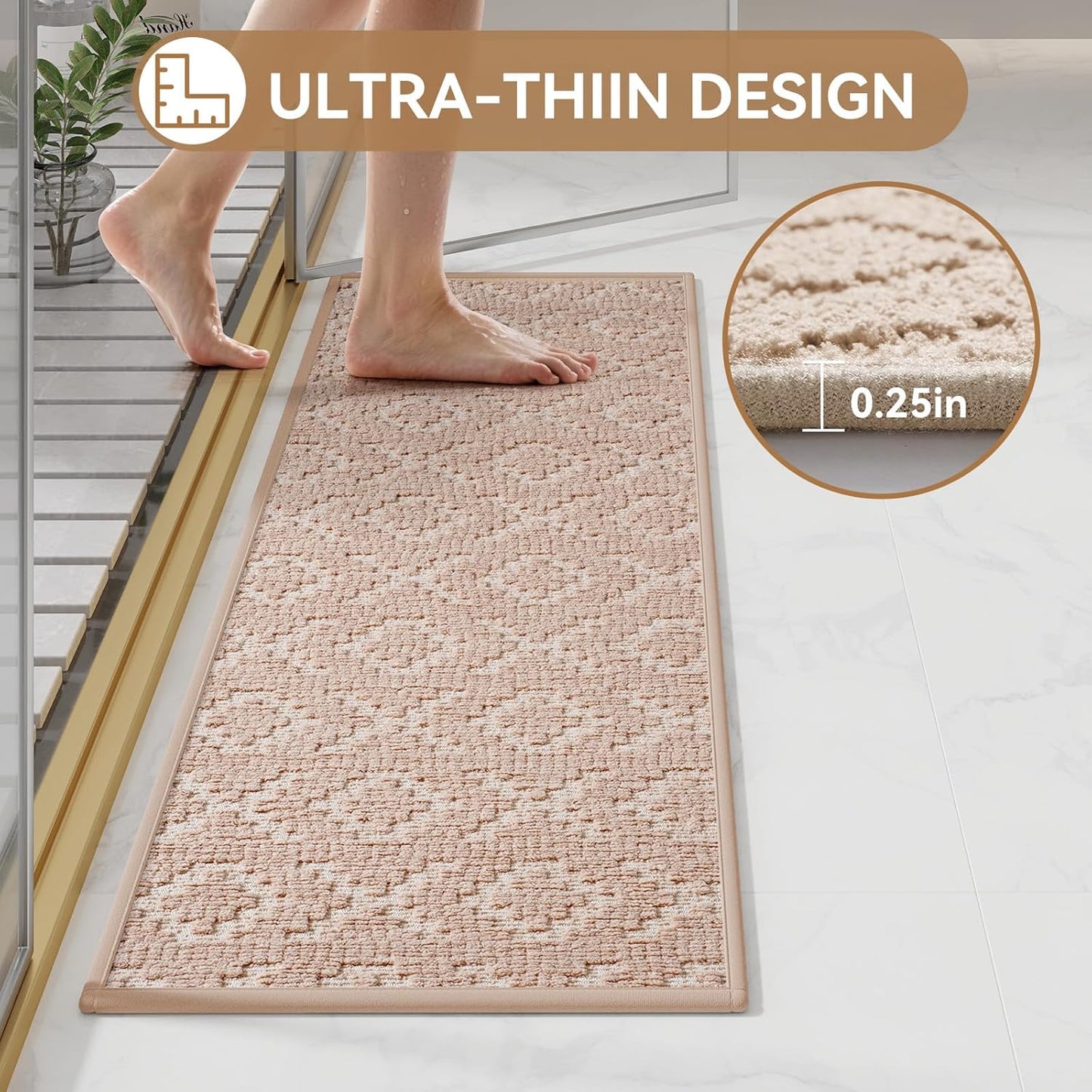 YDKGL Bathroom Rugs Non Slip, Super Absorbent Quick Dry Bath Mats for Bathroom, Foam Weave Texture Thin Bath Rugs Washable with Rubber Backing Fit Under Door Outside Shower,16" x 24“