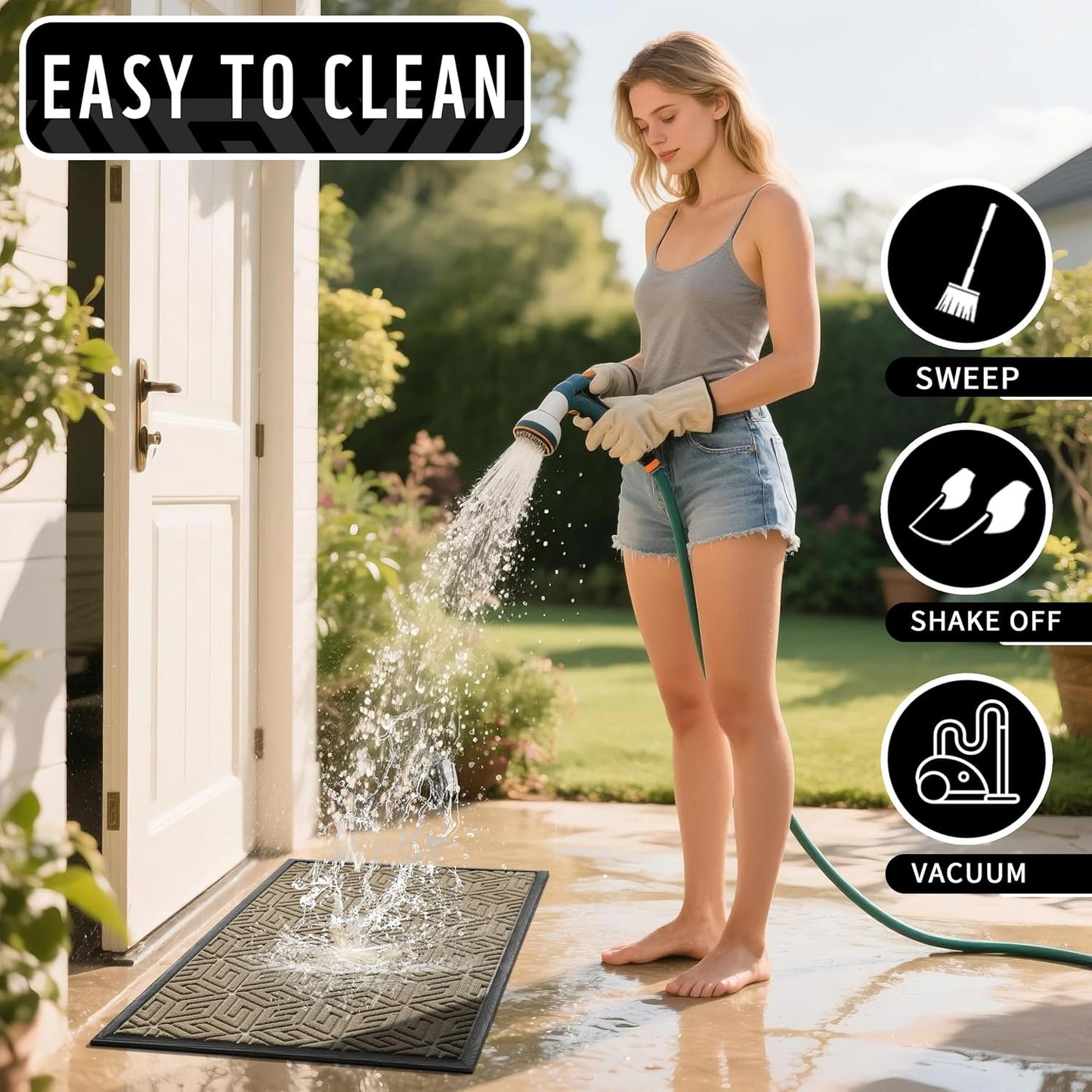 Yimobra Doormat Outdoor Entrance 29.5x17, All-Weather Waterproof Outdoor Mats for Front Door, Non Slip Welcome Door Mat for Patio Proch Outside Entryway Indoor, Black