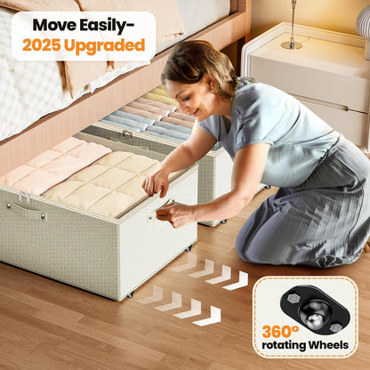 Dayacoco Under Bed Storage With Wheels,10in Underbed Storage Containers 65L | Large Capacity Underbed Storage, No Assembly Required Rolling Under Bed Storage for Clothes Blankets Shoes Beige