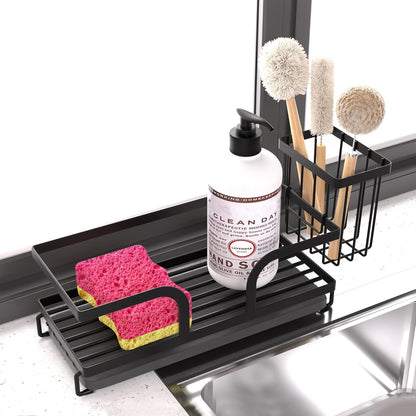 Sponge Holder for Kitchen Sink,Sink Caddy Organizer With Stone Drying Tray, Stainless Steel Kitchen Countertop Organizer for Sponge Soap Dispenser Black